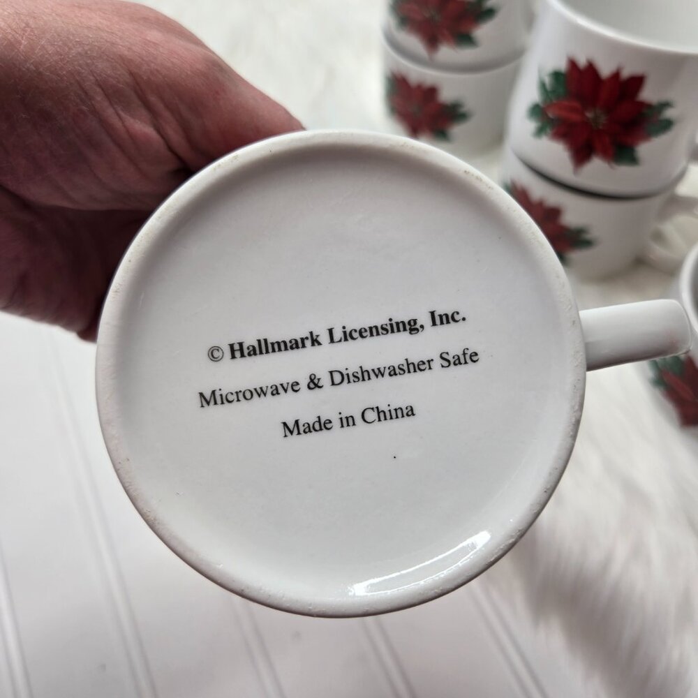 Vintage Set of (6) Hallmark Poinsettia & Holly Formal Dinner Cups Mugs - Picture 4 of 8